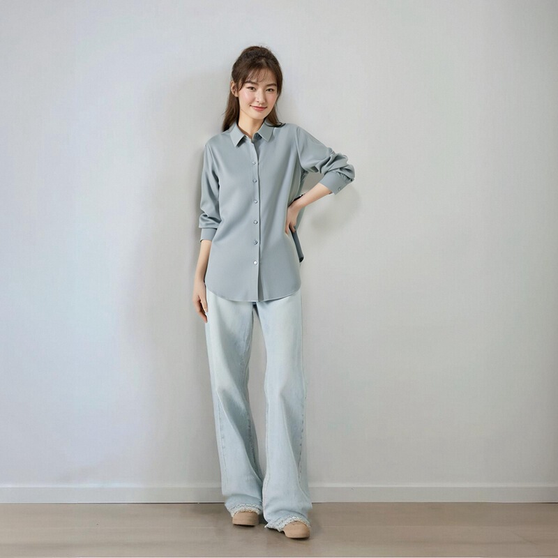 Early Spring New Style Silk Mulberry Silk Shirt Women's Long-Sleeved Top Cardigan Large Size Loose Commuter Jacket Mid-Length