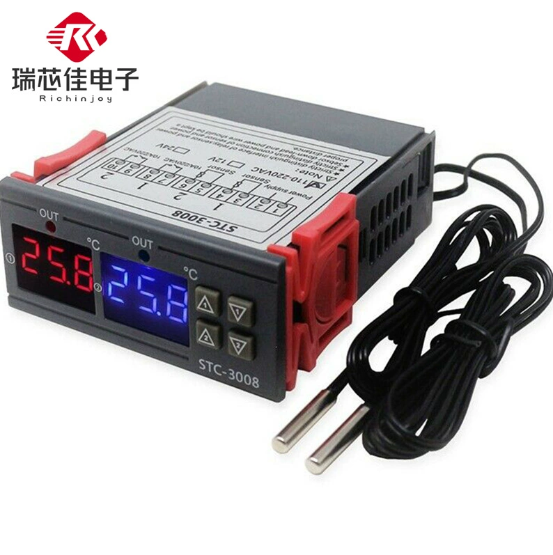 STC-3008 компьютерный цифровой дисплей интеллектуальный цифровой термостат с двойным управлением двойной дисплей двойной регулируемый переключатель контроллера температуры