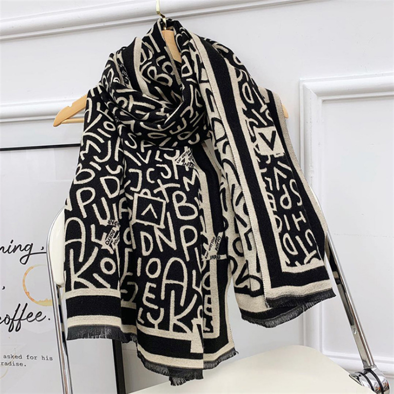lenço de caxemira com letras moda feminina versátil elegante xale lenço quente transmissão ao vivo_voghion.com