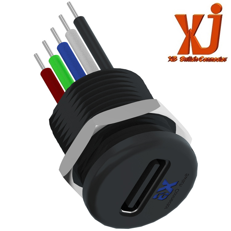 Typec插座卡扣锁板 带螺母防水TypeC插口5P 滑板车防水USB插口5p