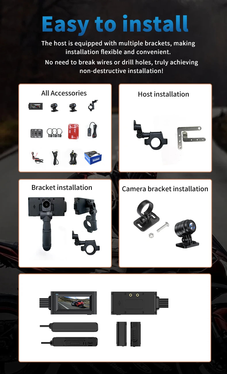 Cross-border motorcycle driving recorder HD 1080 touch 3.16 inch WiFi front and rear dual recording locomotive recorder