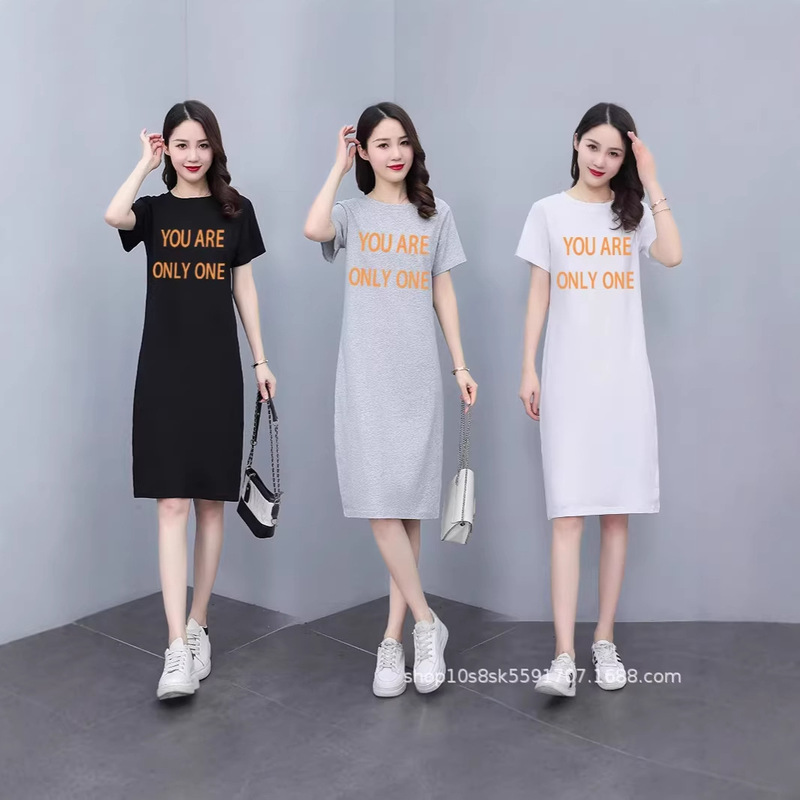 2026 New Summer Short-Sleeved T-Shirt Dress Korean Style Loose Knee-Length Dress Ins Fashion Dress Women's Mid-Length Summer Dress 2026 New Summer Short-Sleeved T-Shirt Dress Korean Style Loose Knee-Length Dress Ins Fashion Dress Women's Mid-Length Summer Dress
