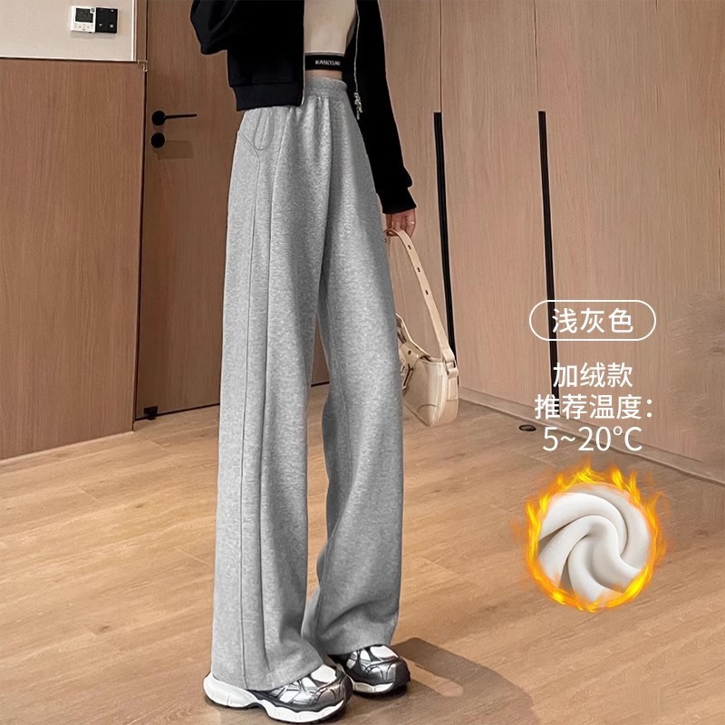 孕妇装深灰色休闲运动加绒长裤春秋季侧抽绳香蕉阔腿裤直筒卫裤子|undefined
