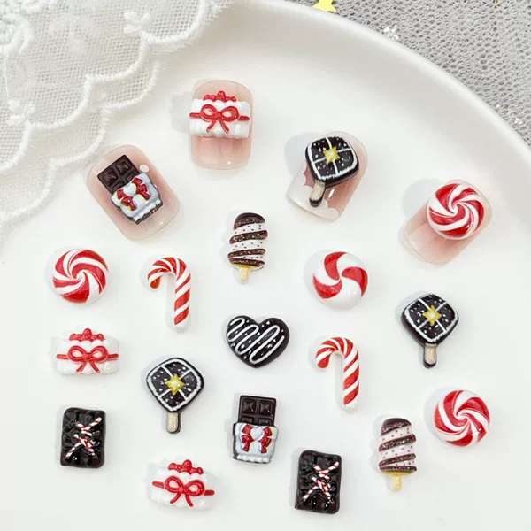 New Christmas Food Toys Candy Nail Art Jewelry Artificial Stereo Chocolate Cake Resin DIY Wearable Nail Accessories