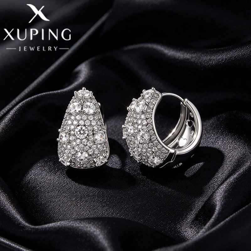 Xuping joyería estilo de moda europea y americana aretes exagerados doble fila brillante aretes de aretes de arroz de arroz pendientes de arroz transfronterizos aretes al por mayor