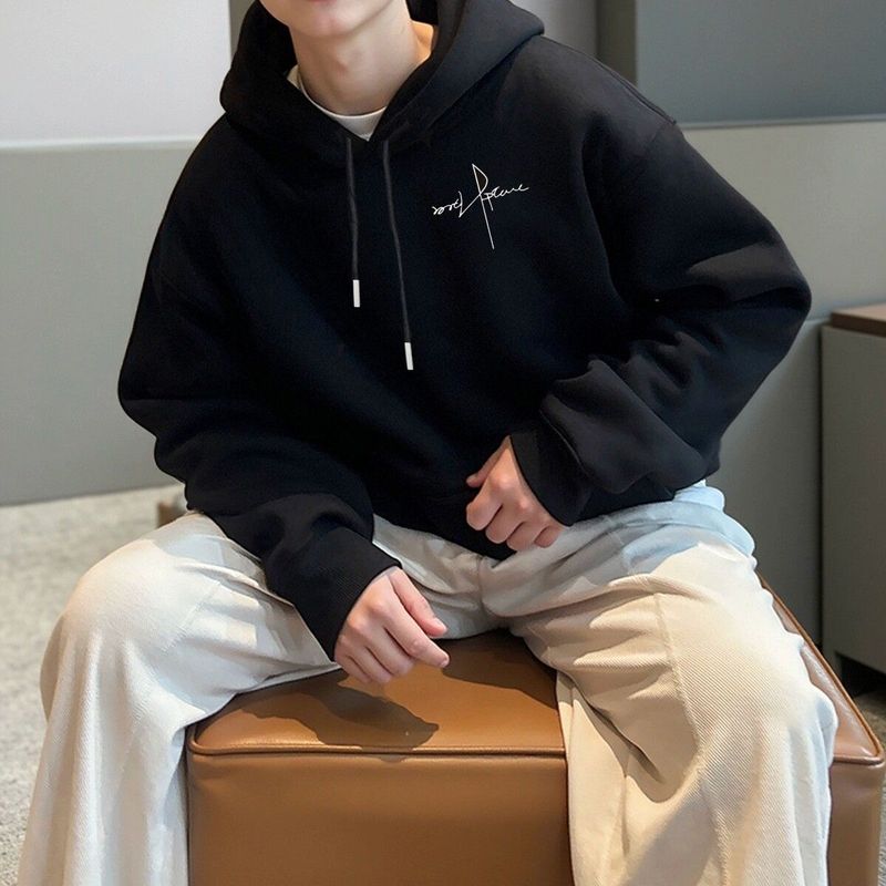 波墨仕青少年加绒卫衣男秋冬加厚保暖帽衫潮牌潮流连帽男大码外套|undefined