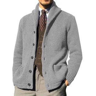 Color Block Sweater New Cross-Border Sweater Lapel Long-Sleeved Autumn Men's Loose Foreign Trade Men's Outer Sweater