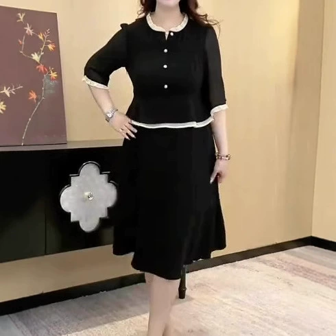 Летняя новая мода темперамент маленький ароматный ветер пригородных белых воротничков платье большой размер толстая мама 240 фунтов женская одежда