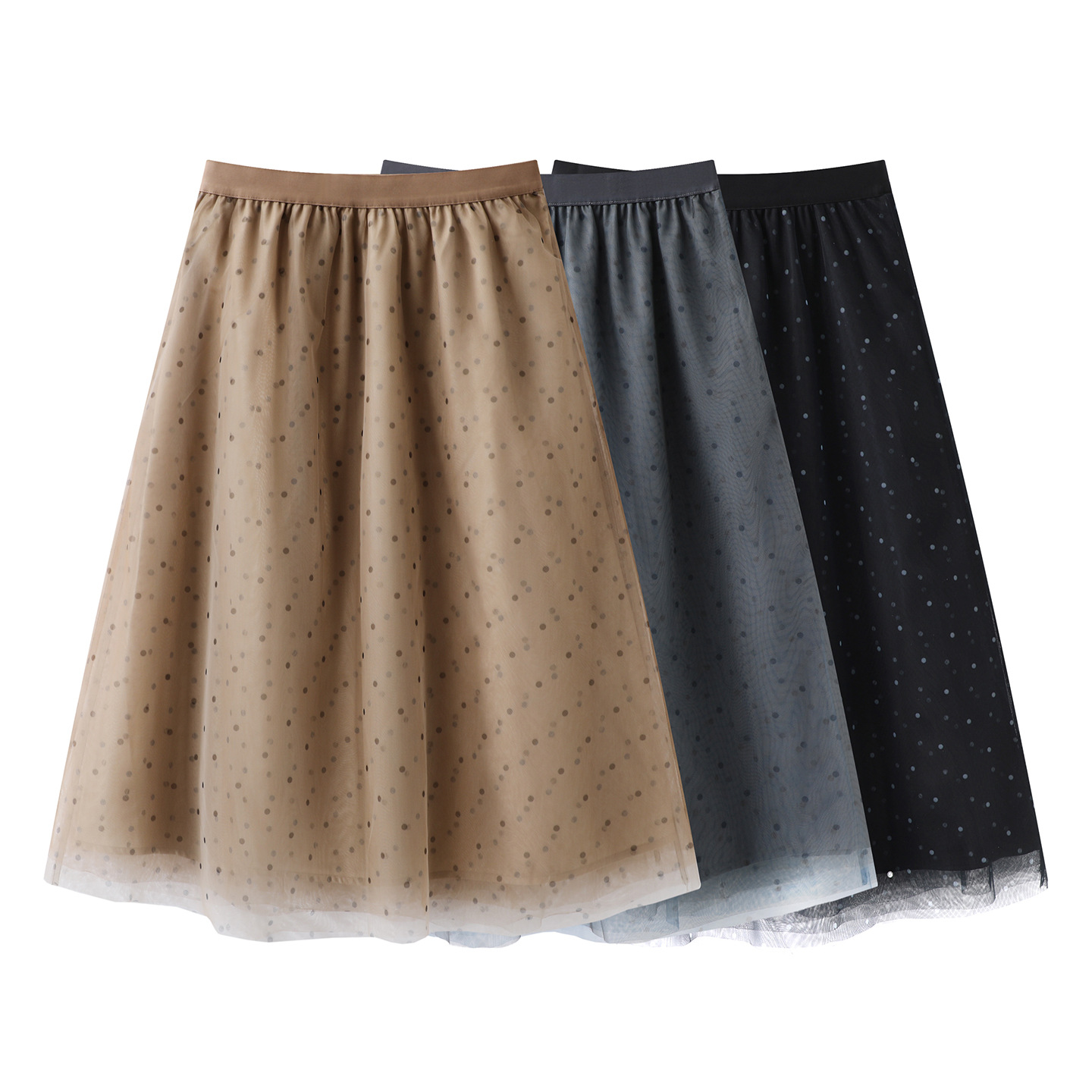 现货2026春新品简约风显瘦A型波点网纱半身裙5Q3D12270