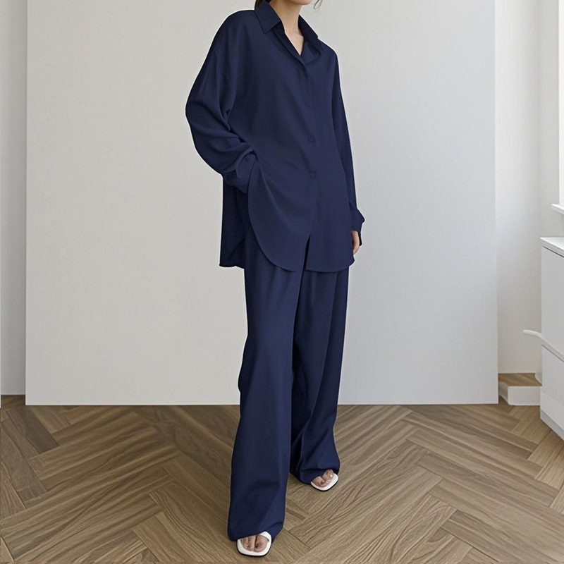 Nuevo cárdigan suelto transfronterizo, ropa a domicilio, cómodos pantalones de solapa de manga larga, traje de dos piezas, ropa a domicilio al por mayor