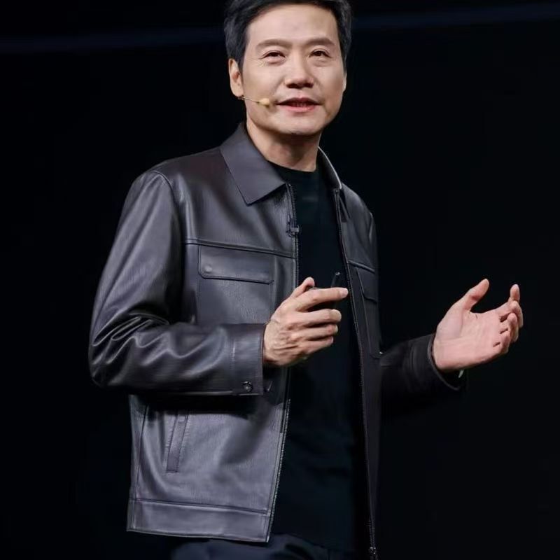 オリジナル Lei Jun 同色レザージャケットメンズジャケット春と秋模擬レザーラペルオートバイレザージャケット 2025 新しいスタイル|undefined