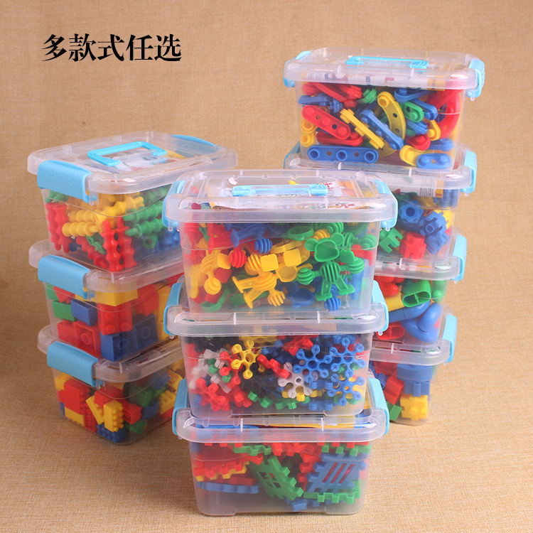 加工定制盒装5两装桌面拼插积木塑料收纳盒装大小颗粒幼儿园玩具|ms