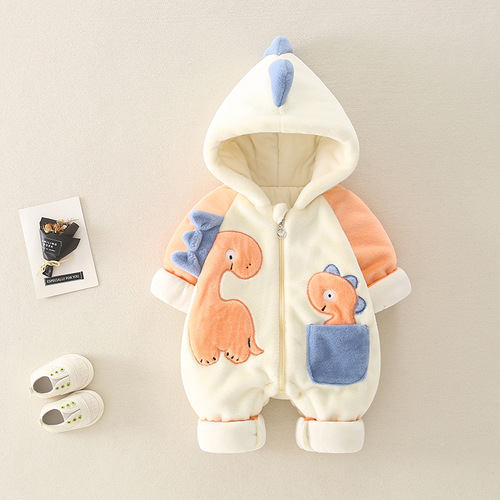 Newborn crawling suit for babies, thickened and flocked onesie for  autumn and winter, baby's outerwear for outings, wholesale
