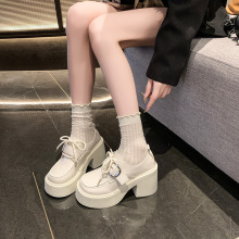 2025年秋季新款厚底时尚英伦风小皮鞋女松糕圆头皮带扣乐福单鞋女