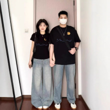 不一样的情侣装t恤夏季一长一短2025新款小众不撞款正肩短袖上衣