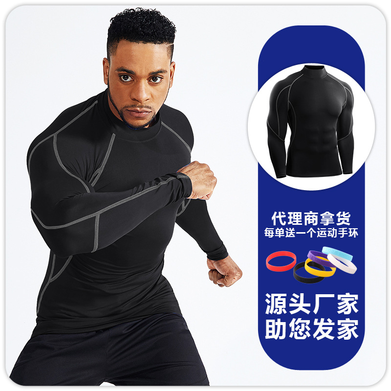 Playera de Compresión de Manga Larga para Hombre de Mezcla Sintética de Secado Rápido para Fitness
