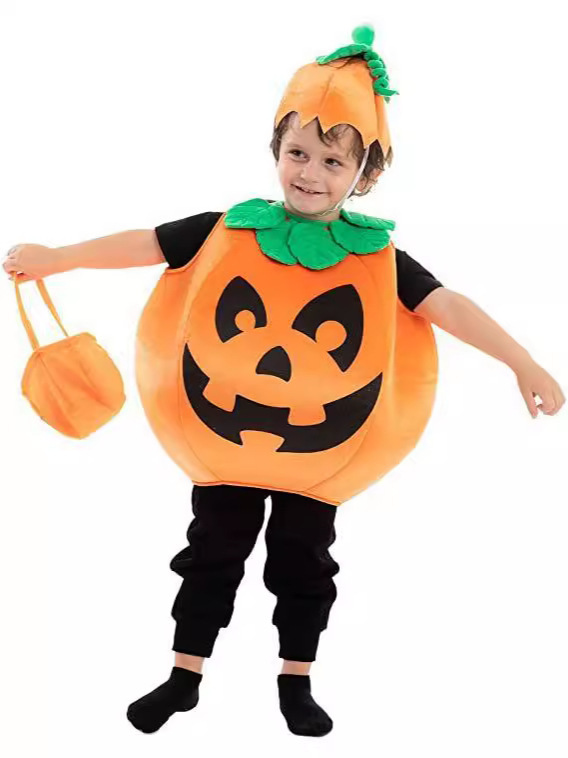 大人と子供のためのハロウィンコスチューム、パンプキンコスチューム、メイクアップパフォーマンス衣装、パンプキンハット、パンプキンバッグ、パフォーマンス衣装|undefined