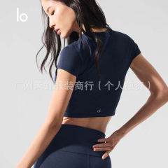 alo运动短袖女2025速干透气外穿瑜伽跑步T恤短款圆领厂家批发
