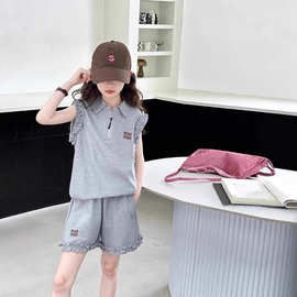 女童套装2025夏季新款洋气儿童夏装POLO休闲短裤两件套