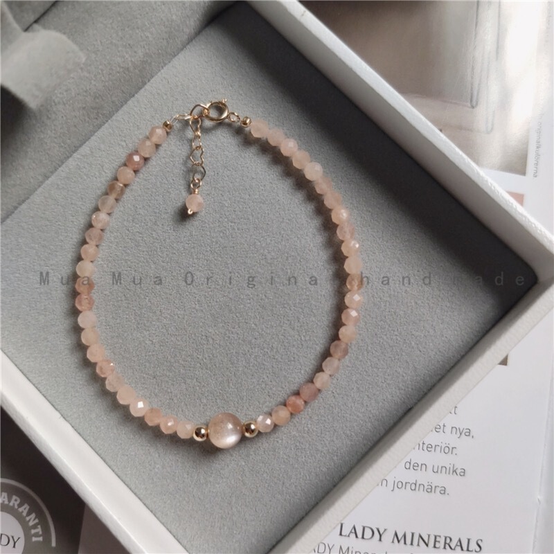 Natural Sunstone Bracelet for Women, Niche Orange Sunlight Fresh Autumn and Winter Versatile Thin Bracelet for Women