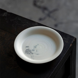 Powder lead hand-painted ink bamboo Qinghuan pot bearing ceramic kung fu tea set cover bowl bottom holder dry bubble plate tea ceremony accessories refreshment plate