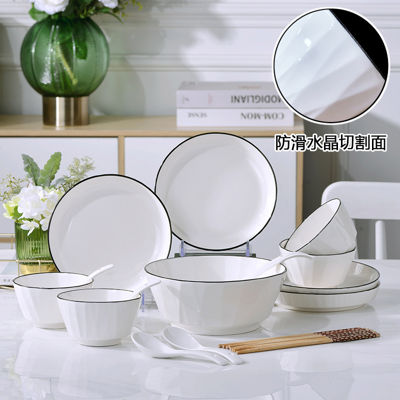 Household Dinner Dishes Ceramic Tableware Set Nordic Simple Black Crystal Dishes and Dish Spoon Chopsticks Ceramic Dishes and Dish Set