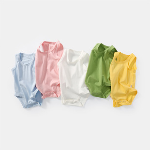 Summer Sleeveless Vest Pullover O'Dell Cotton Pure Color Ready-Made Jumpsuit Triangle Crawl Suit Available in Multiple Colors