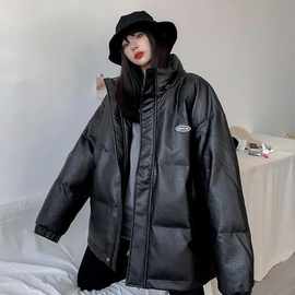 pu皮衣棉服女oversize潮2023新款宽松韩版冬季大码面包服棉衣外套