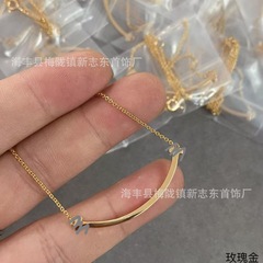 T's スマイルネックレス厚いメッキ 18 K ゴールド光沢のあるダイヤモンドフルダイヤモンドスマイリーフェイスネックレスセイコー鎖骨チェーンジュエリー女性卸売