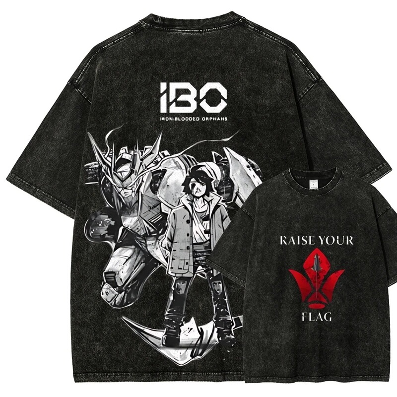 Gundam Barbatos T-Shirt for Men Ibo March August Vintage Acid-Washed Mecha Streetwear Oversized Retro