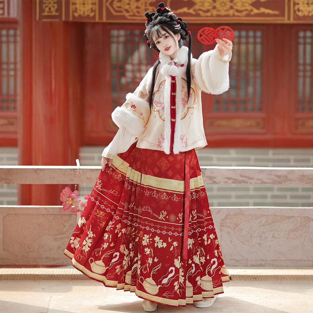 洛竹_元春 原创明制汉服女2025新款冬季加绒加厚半袖马面裙古装