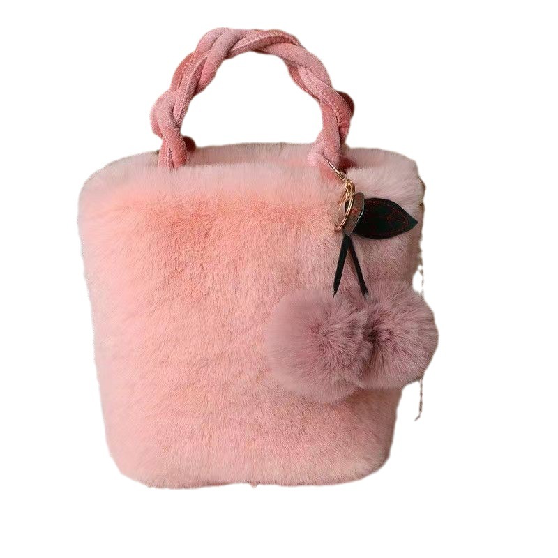 Konijn pluche kersen tas, schattige meisjes handtas, dames nepbont nieuwe Koreaanse versie herfst en winter enkele schouder_voghion.com