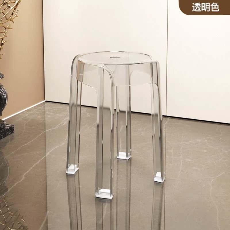 アクリルスツール軽い贅沢なプラスチック透明旋風ベンチ家庭用厚手はベンチを重ねてシンプルなリビングチェアを置くことができる|undefined