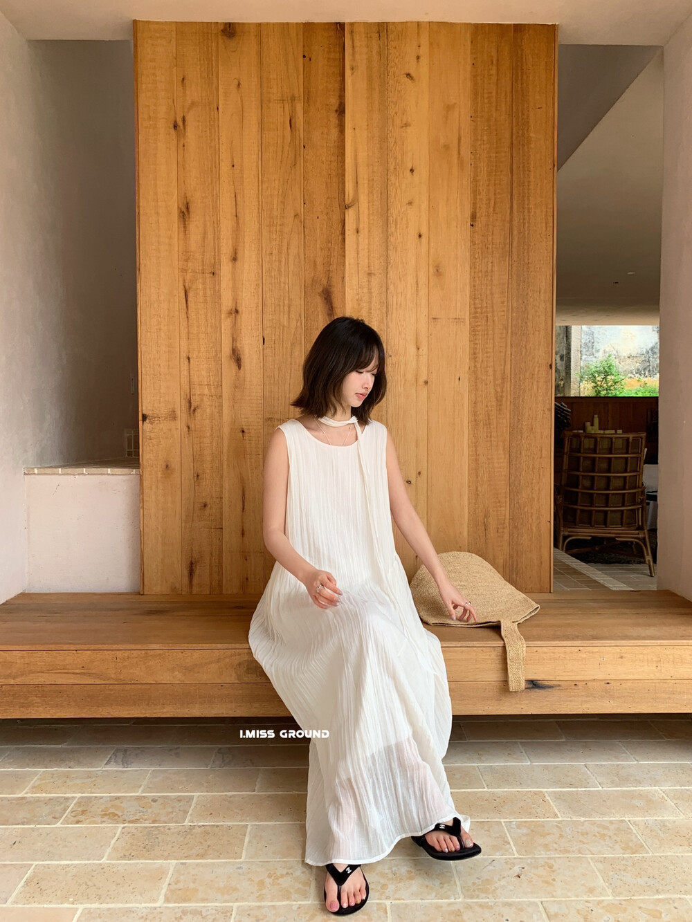 Đầm maxi nữ không tay chất liệu Tencel phong cách nghỉ dưỡng Hàn Quốc — trắng sữa, Bột cam, xanh lá cây chi tiết 2