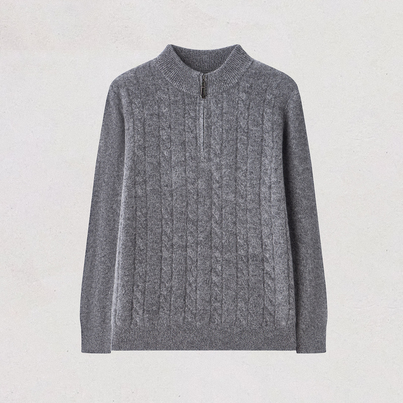 Men's Zipper Sweater 2026 Autumn/Winter 100% Wool Thickened Solid Color Warm Knitwear Men's Wool Sweater Men's Zipper Sweater 2026 Autumn/Winter 100% Wool Thickened Solid Color Warm Knitwear Men's Wool Sweater
