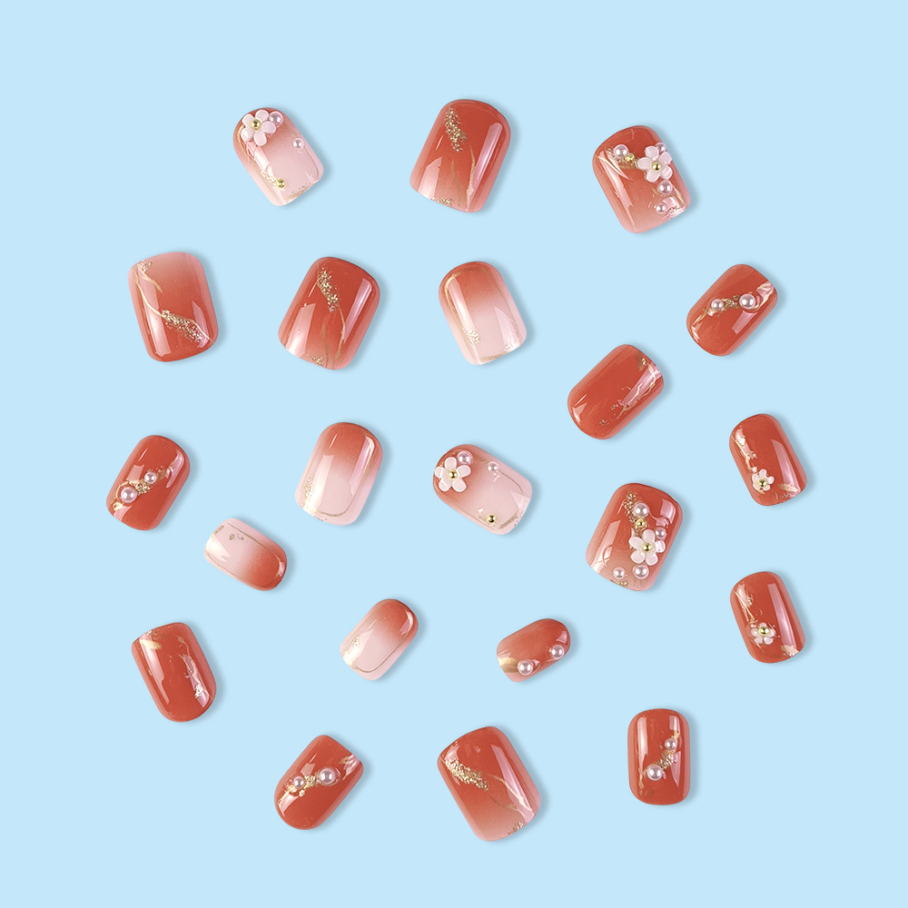 Unas de perlas de Phnom Penh de alto nivel, 24 piezas de blush gradiente puro, deseo de manicure, un pequeño libro de uñas falsas rojas, suministro directo image 5