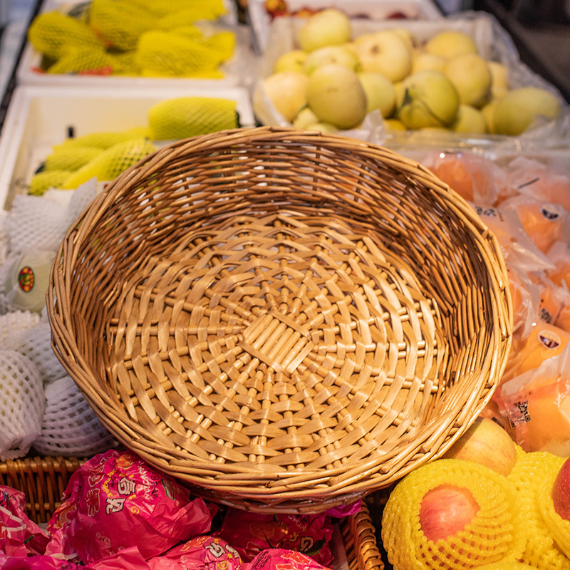 Cestas de exhibición de supermercado de caña de frutas de tela de cestas de almacenamiento de estantes comerciales de sauce tejido a mano cestas de almacenamiento