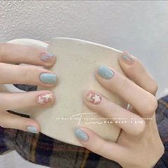 新款美甲可愛穿戴甲批發短款簡約星星假指甲貼片多巴胺穿戴甲甲片