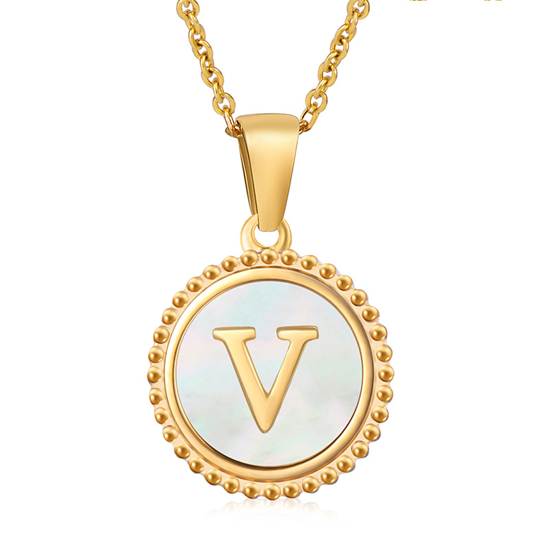 Style Simple Rond Lettre Acier Inoxydable Incruster Coquille Pendentif display picture 2
