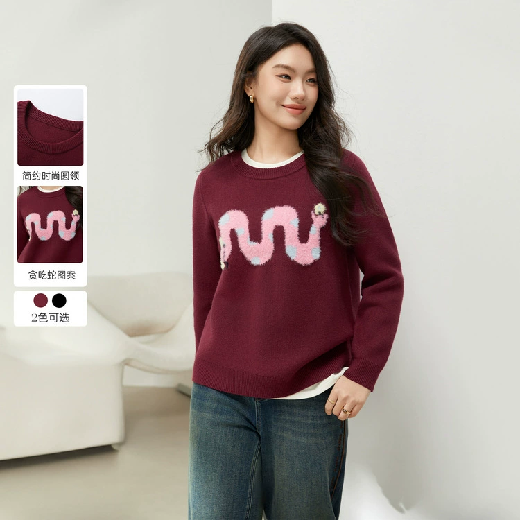 [Американский ретро ленивый ветер, дикий свитер с круглым вырезом] Funny Show большой размер женский толстый mm2025 весенний новый