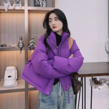 美拉德冬新款韩版白鸭绒羽绒服女短款立领宽松面包服小个外套