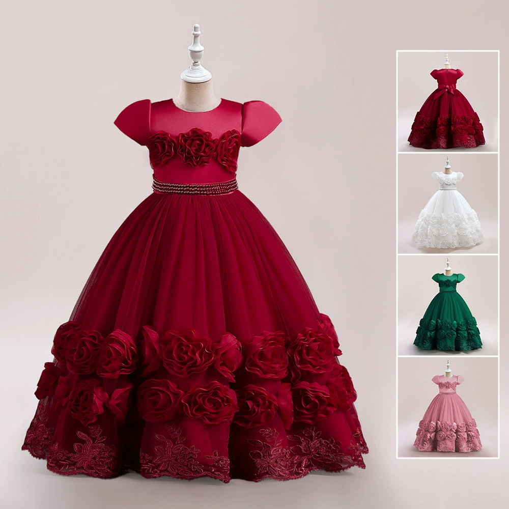 Внешняя торговля детское платье одежная платье принцессы с вышивкой цветы бисером юбка модератор пианино свадебное платье