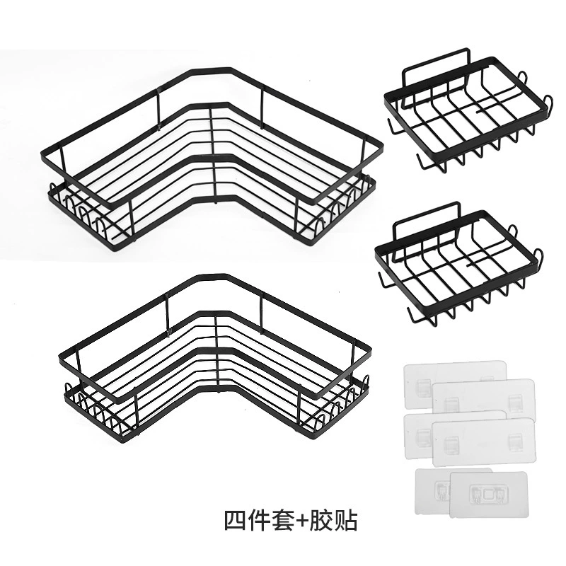 Corner bathroom shelf rack, no‑drill adhesive wall mount, L‑shaped corner storage, assorted sets