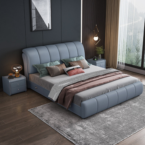Leather bed master bedroom large bed 1.8 double small apartment 2 meters atmospheric modern simple soft package technology fabric bed