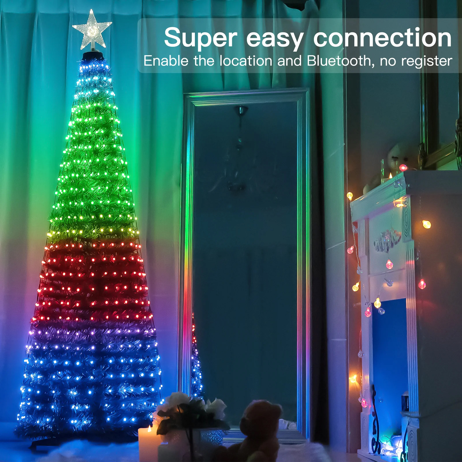 Cuerdas de luz de línea de control de piel de punto de color inteligente luz de árbol de Navidad decoración de Navidad DIY programación de sonido cadena de luz LED
