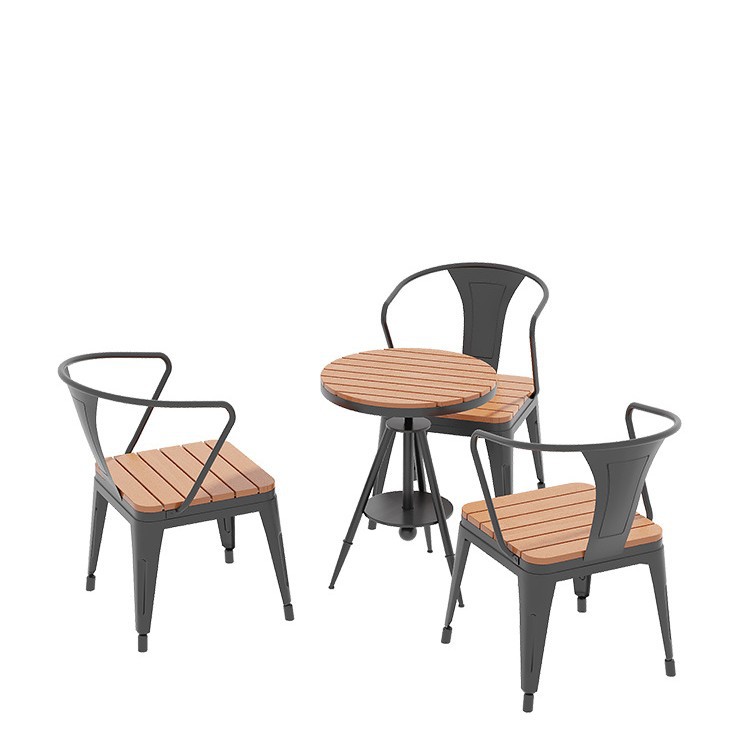 Mesas y sillas de madera plástica al aire libre patio Mesa de ocio al aire libre jardín tienda de té con leche balcón al aire libre cafetería combinación de mesas y sillas image 17