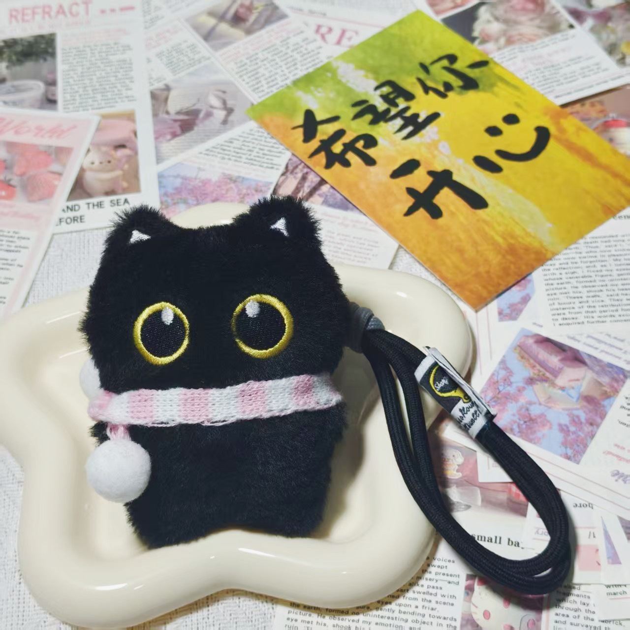 Super lindo pareja gatito peluche muñeca llavero lindo bolso de estudiantes pequeño colgante muñeca de viento para enviar a una amiga