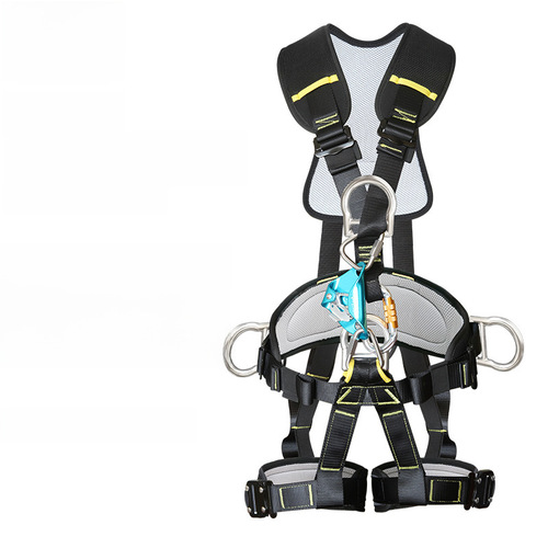 Full-body five-point standard high-altitude work safety harness with dual hook protection rope anti-fall outdoor power chest lift set
