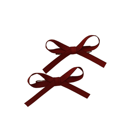 Korean-style sweet children's student girl hairpin burgundy small bow pair clip side clip bangs clip hair accessories headdress