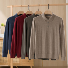 100纯山羊绒衫80支4股精纺翻领黑色商务休闲POLO薄款羊绒毛衣男